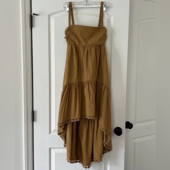 Anthropologie Maeve High Low Midi Dress Strapless tiered Boho Gold Size Small - Picture 8 of 10